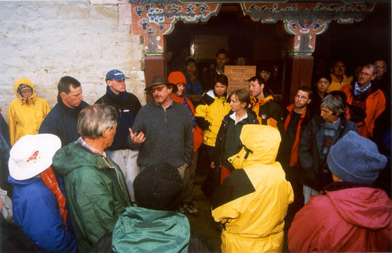 Michael Schmitz leading tour at Tengboche Monastery